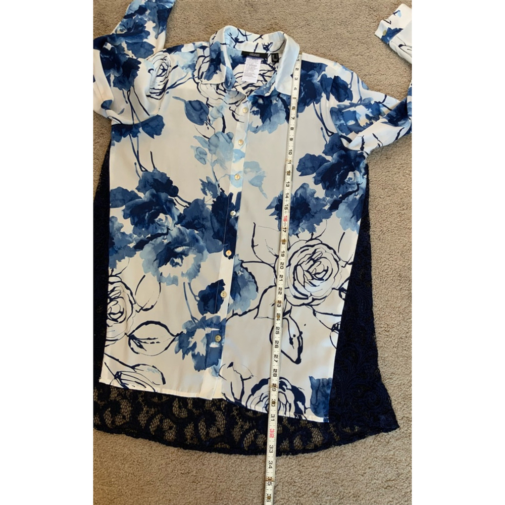Dennis Basso Floral Button-Up Shirt Sz Med White/Blue Lace Back Eclectic Grandpa - Picture 6 of 11